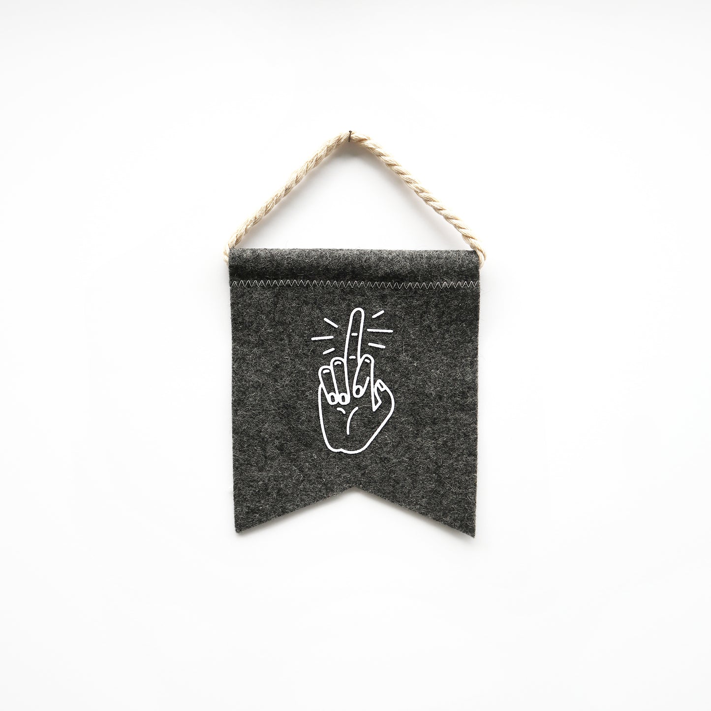 middle finger small wool felt banner