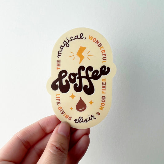coffee: the life-giving elixir and mood fixer matte vinyl sticker